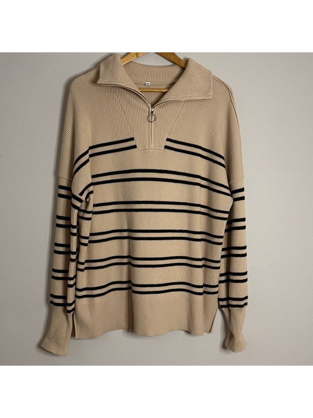 Beige Sweater with Black Stripes